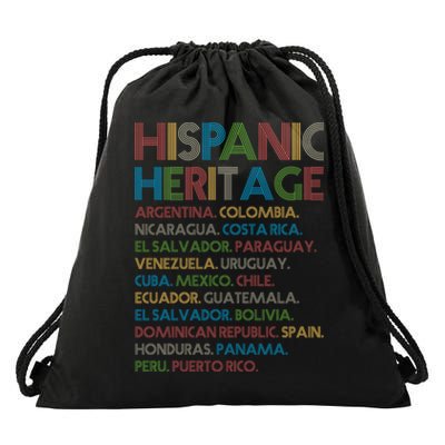 Retro Hispanic Heritage Month Countries Drawstring Bag