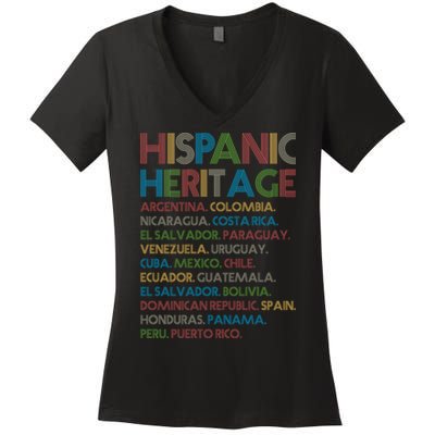 Retro Hispanic Heritage Month Countries Women's V-Neck T-Shirt