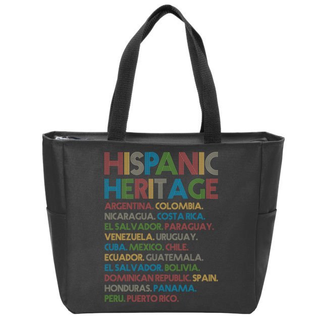 Retro Hispanic Heritage Month Countries Zip Tote Bag