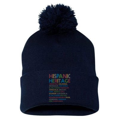 Retro Hispanic Heritage Month Countries Pom Pom 12in Knit Beanie