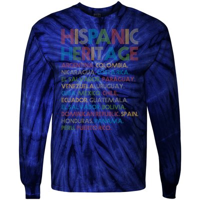 Retro Hispanic Heritage Month Countries Tie-Dye Long Sleeve Shirt