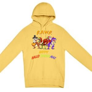 Rawr Happy Hallothanksmas Halloween Thanksgiving Christmas Gift Premium Pullover Hoodie