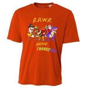 Rawr Happy Hallothanksmas Halloween Thanksgiving Christmas Gift Cooling Performance Crew T-Shirt