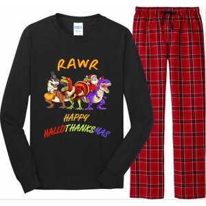 Rawr Happy Hallothanksmas Halloween Thanksgiving Christmas Gift Long Sleeve Pajama Set