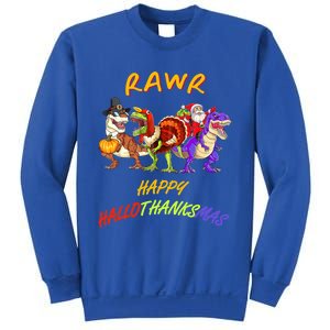 Rawr Happy Hallothanksmas Halloween Thanksgiving Christmas Gift Sweatshirt