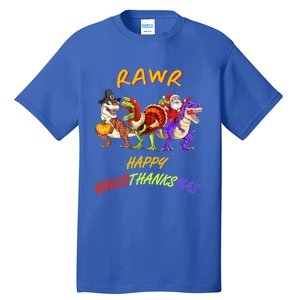 Rawr Happy Hallothanksmas Halloween Thanksgiving Christmas Gift Tall T-Shirt