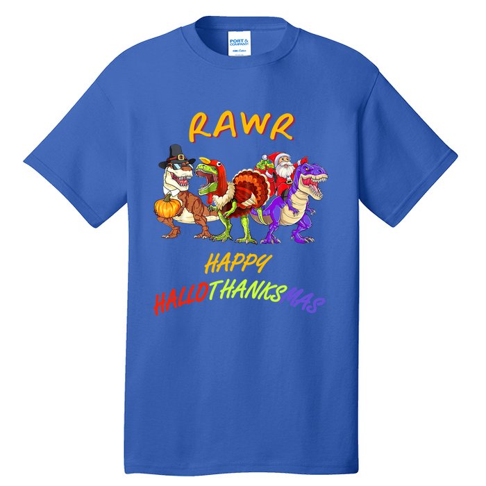 Rawr Happy Hallothanksmas Halloween Thanksgiving Christmas Gift Tall T-Shirt