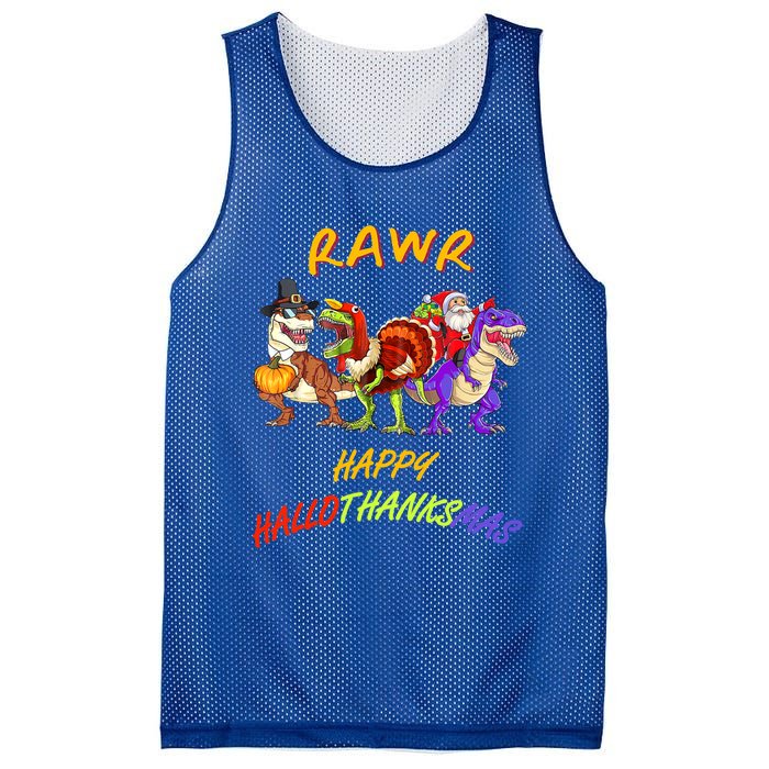 Rawr Happy Hallothanksmas Halloween Thanksgiving Christmas Gift Mesh Reversible Basketball Jersey Tank