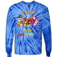 Rawr Happy Hallothanksmas Halloween Thanksgiving Christmas Gift Tie-Dye Long Sleeve Shirt