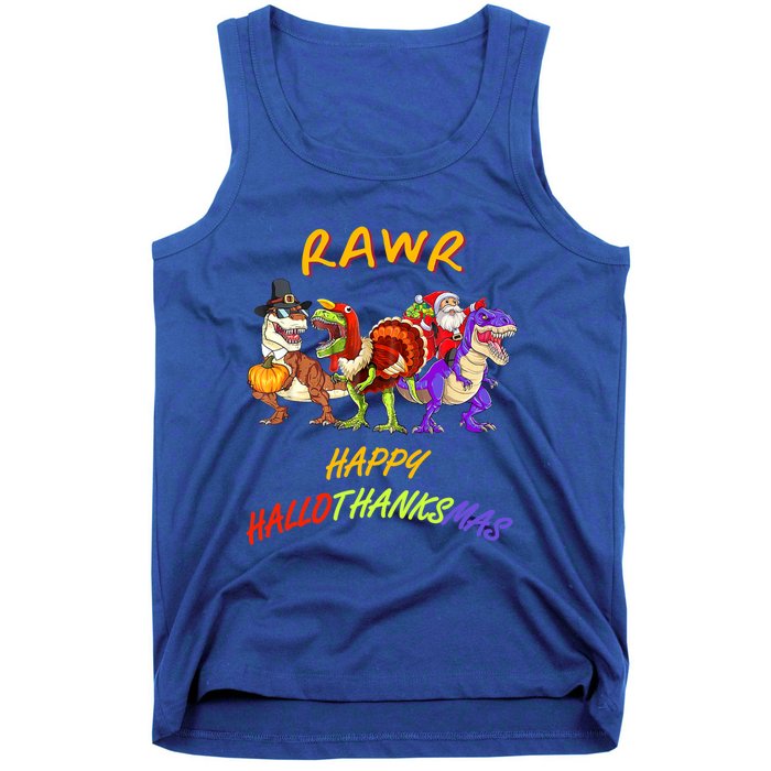 Rawr Happy Hallothanksmas Halloween Thanksgiving Christmas Gift Tank Top