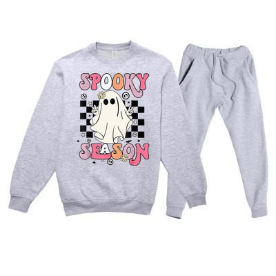 Retro Hippie Halloween Cute Ghost Spooky Season Funny Gifts Premium Crewneck Sweatsuit Set