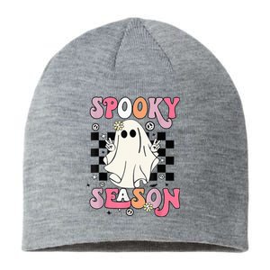 Retro Hippie Halloween Cute Ghost Spooky Season Funny Gifts Sustainable Beanie