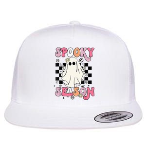 Retro Hippie Halloween Cute Ghost Spooky Season Funny Gifts Flat Bill Trucker Hat