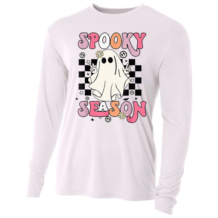 Retro Hippie Halloween Cute Ghost Spooky Season Funny Gifts Cooling Performance Long Sleeve Crew