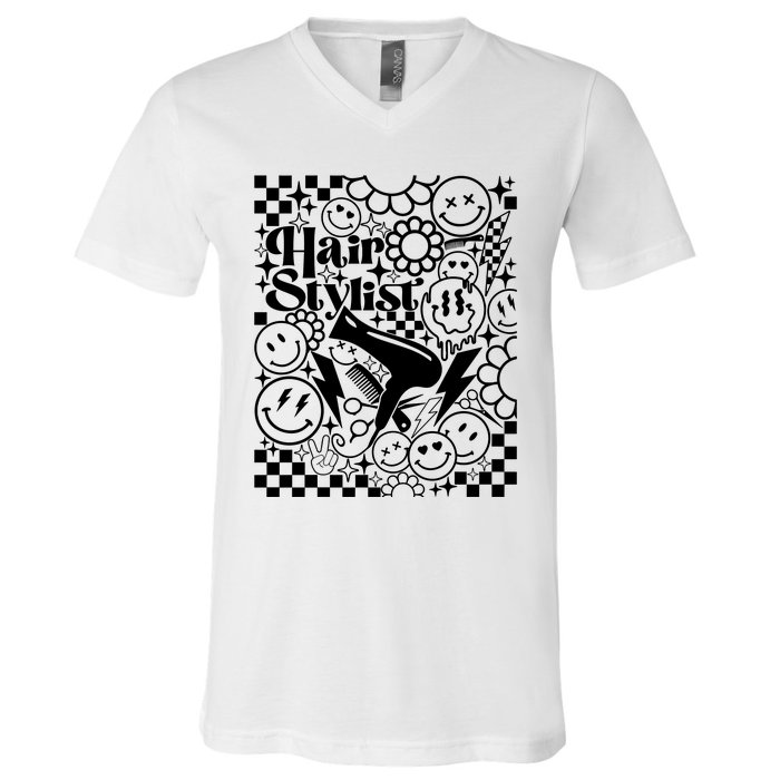 Retro Hairstylist Hair Stylist Gift Idea Trending Hairdresser Funny V-Neck T-Shirt