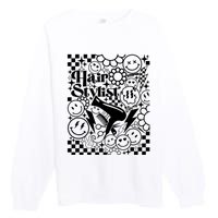 Retro Hairstylist Hair Stylist Gift Idea Trending Hairdresser Funny Premium Crewneck Sweatshirt