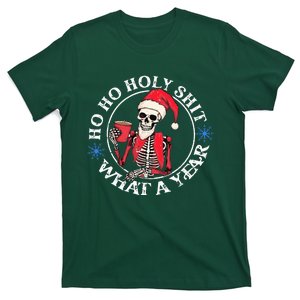 Retro Ho Ho Holy Shit What A Year Funny Skeleton Christmas  T-Shirt