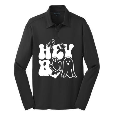 Retro Halloween Hey Boo Cool Gift Silk Touch Performance Long Sleeve Polo