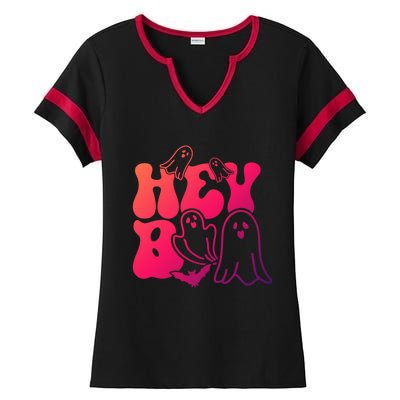 Retro Halloween Hey Boo Cool Gift Ladies Halftime Notch Neck Tee