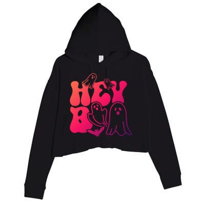 Retro Halloween Hey Boo Cool Gift Crop Fleece Hoodie