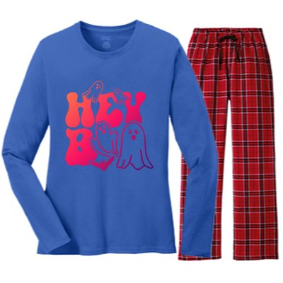 Retro Halloween Hey Boo Cool Gift Women's Long Sleeve Flannel Pajama Set 