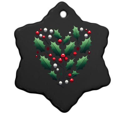 Rustic Holly Heart Wreath Ceramic Star Ornament