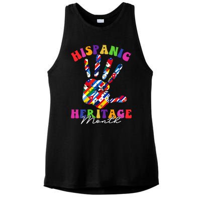 Retro Hispanic Heritage Month All Countries Heart Hands Ladies PosiCharge Tri-Blend Wicking Tank