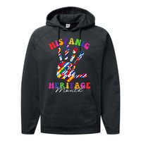 Retro Hispanic Heritage Month All Countries Heart Hands Performance Fleece Hoodie