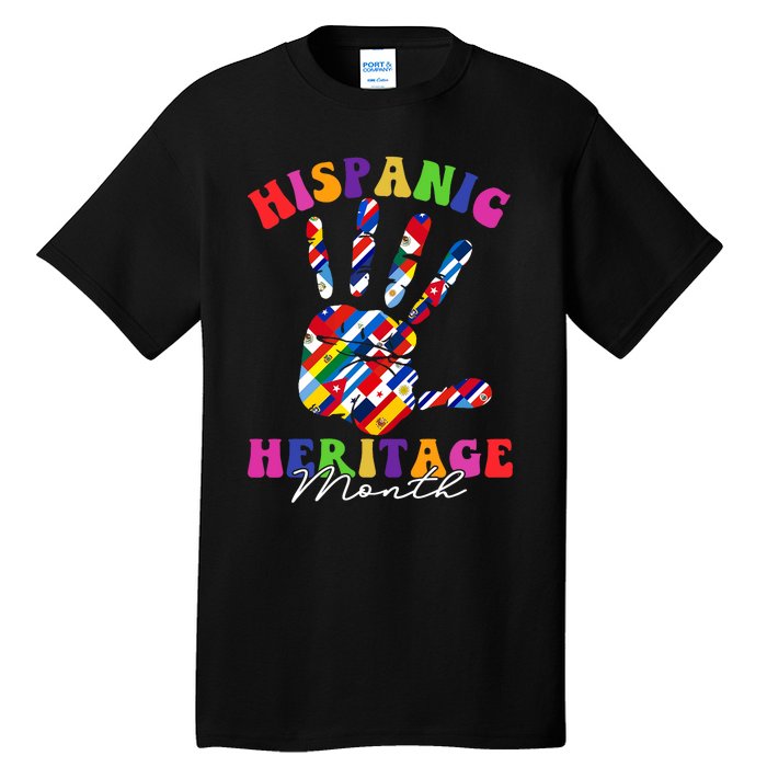 Retro Hispanic Heritage Month All Countries Heart Hands Tall T-Shirt