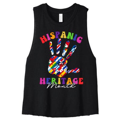 Retro Hispanic Heritage Month All Countries Heart Hands Women's Racerback Cropped Tank