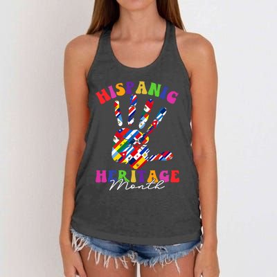 Retro Hispanic Heritage Month All Countries Heart Hands Women's Knotted Racerback Tank