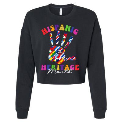 Retro Hispanic Heritage Month All Countries Heart Hands Cropped Pullover Crew