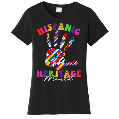 Retro Hispanic Heritage Month All Countries Heart Hands Women's T-Shirt