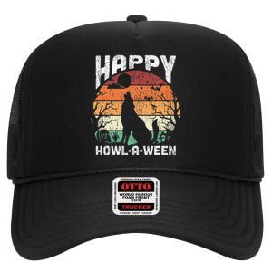 Retro Happy Halloween Halloween Costume Wolf High Crown Mesh Back Trucker Hat