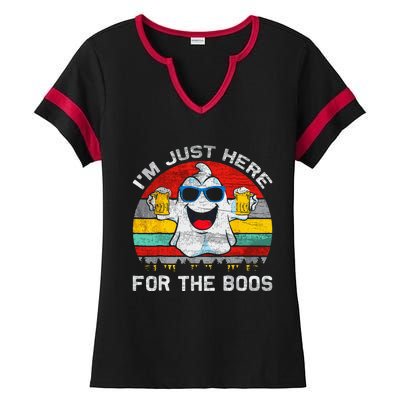 Retro Halloween Im Just Here For The Boos Cute Ghost Beer Ladies Halftime Notch Neck Tee