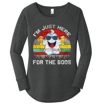 Retro Halloween Im Just Here For The Boos Cute Ghost Beer Women's Perfect Tri Tunic Long Sleeve Shirt