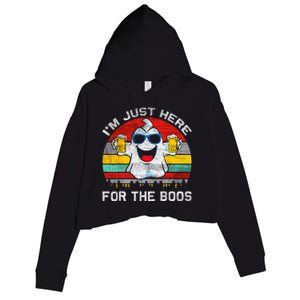 Retro Halloween Im Just Here For The Boos Cute Ghost Beer Crop Fleece Hoodie