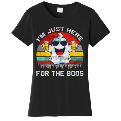 Retro Halloween Im Just Here For The Boos Cute Ghost Beer Women's T-Shirt