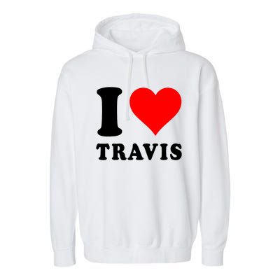 Red Heart I Love Travis Garment-Dyed Fleece Hoodie