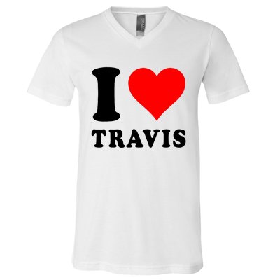 Red Heart I Love Travis V-Neck T-Shirt