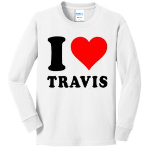 Red Heart I Love Travis Kids Long Sleeve Shirt