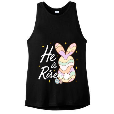 Retro He Is Risent Easter Sunday Ladies PosiCharge Tri-Blend Wicking Tank