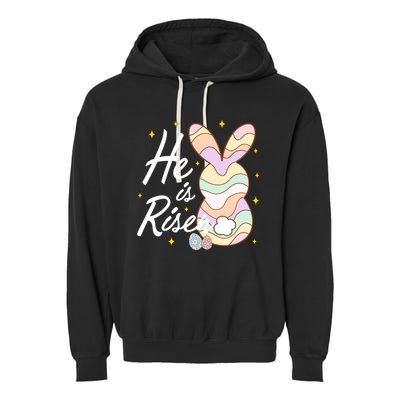 Retro He Is Risent Easter Sunday Garment-Dyed Fleece Hoodie