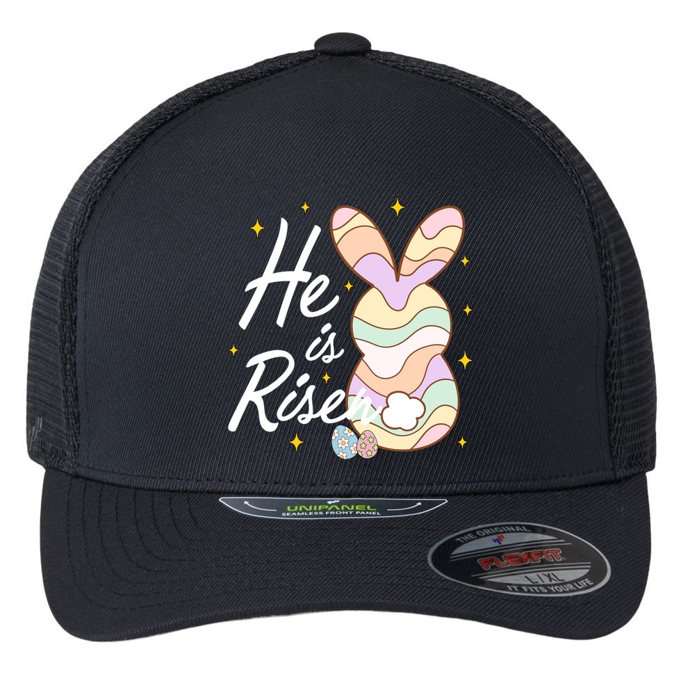 Retro He Is Risent Easter Sunday Flexfit Unipanel Trucker Cap