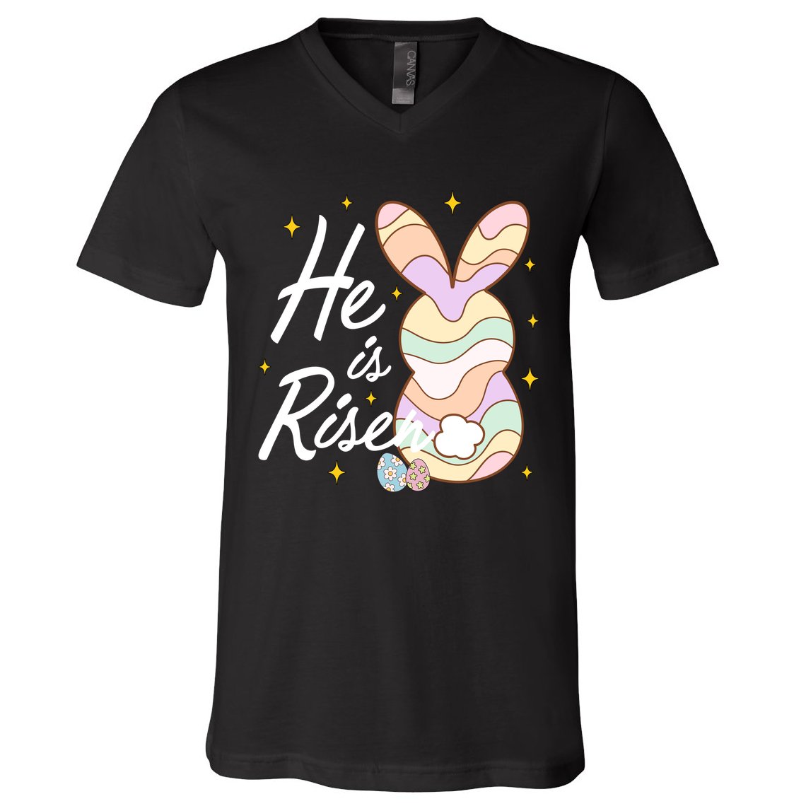 Retro He Is Risent Easter Sunday V-Neck T-Shirt