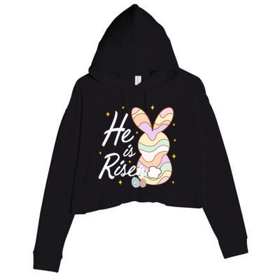 Retro He Is Risent Easter Sunday Crop Fleece Hoodie