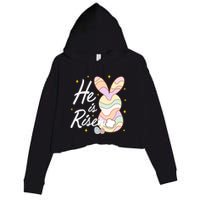 Retro He Is Risent Easter Sunday Crop Fleece Hoodie