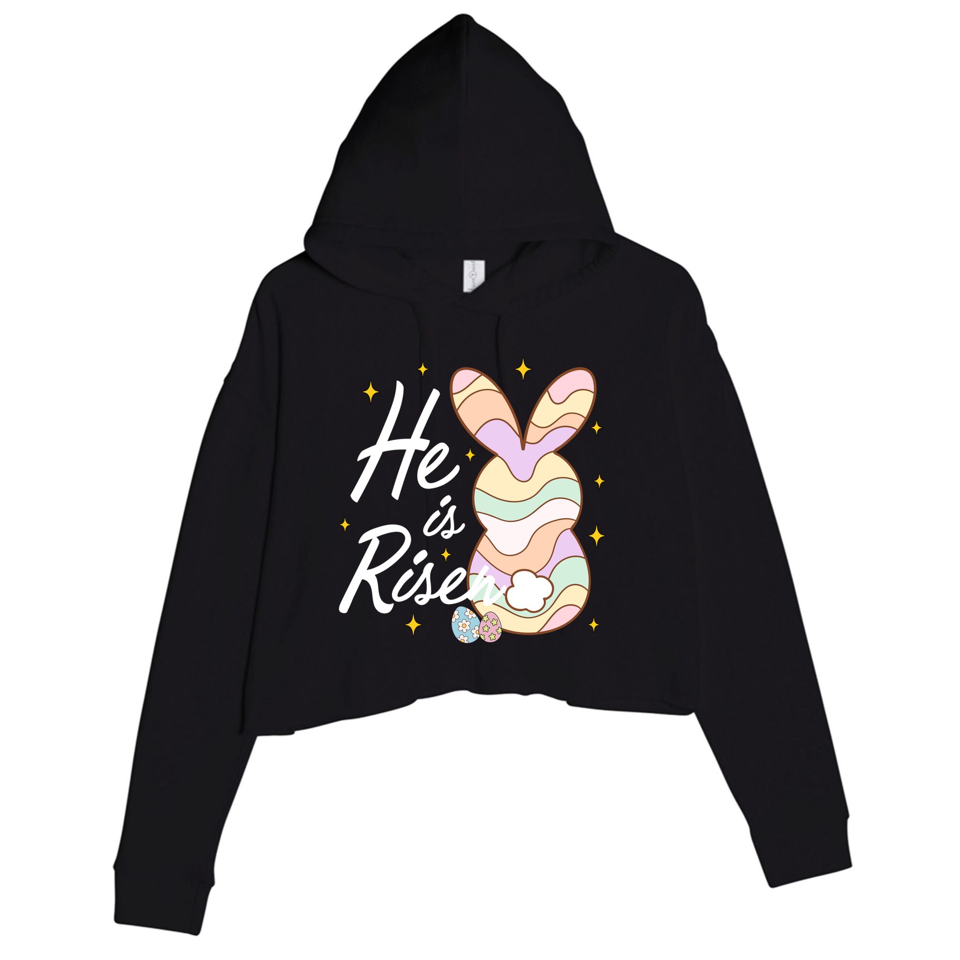 Retro He Is Risent Easter Sunday Crop Fleece Hoodie