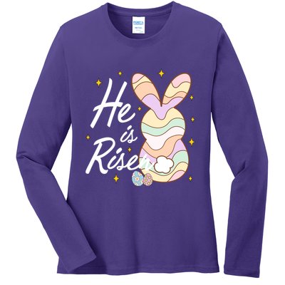 Retro He Is Risent Easter Sunday Ladies Long Sleeve Shirt