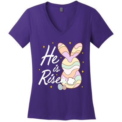 Retro He Is Risent Easter Sunday Women's V-Neck T-Shirt